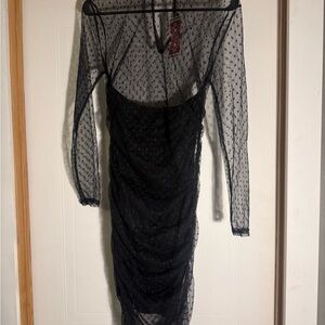 Boohoo Black Polka Dot Mesh Dress
